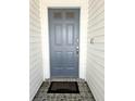 A sturdy, painted front door with decorative hardware provides a secure and stylish entrance to the home at 12121 Wildbrook Dr, Riverview, FL 33569