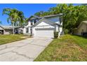 Classic two-story home with a two-car garage, green lawn, and mature trees in a suburban setting at 389 Waterford W Cir, Tarpon Springs, FL 34688