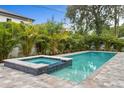 Private pool with spa surrounded by lush landscaping and a stone paver patio at 3406 W Alline Ave, Tampa, FL 33611