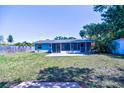 Expansive backyard with lush lawn, mature trees, and screened-in patio, ideal for outdoor living and entertaining at 510 55Th Ne Ave, St Petersburg, FL 33703