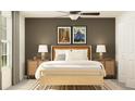 A modern bedroom with a cozy rug, window, framed wall art and matching end tables at 12605 Aura Moonlight Ter, Parrish, FL 34219