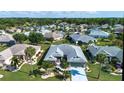 Beautiful home nestled in a tranquil neighborhood setting with lush greenery and manicured lawns from an aerial perspective at 2217 W Del Webb Blvd, Sun City Center, FL 33573