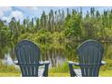 Relaxing view of a serene pond surrounded by lush trees, seen from two chairs at 11712 Winterset Cove Dr, Riverview, FL 33579