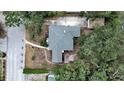 An aerial view of a charming single-story home shows the gray roof, mature trees, and landscaping at 235 38Th S St, St Petersburg, FL 33711