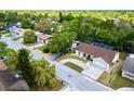 An aerial view of the property, highlighting the pool area and landscaped yard at 8513 Sunflower Ln, Hudson, FL 34667
