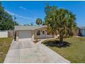 A single-story home featuring a lush palm tree in the front yard, with attached garage at 4619 Irene Loop, New Port Richey, FL 34652