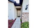 Inviting front entrance features stone accents, manicured landscaping, and a well-lit pathway at 6293 Bradford Woods Dr, Zephyrhills, FL 33542