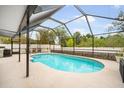 A screened-in pool area boasts an oval pool with black aluminum fencing and ample patio space at 10308 Boyette Creek Blvd, Riverview, FL 33569