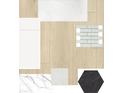 Selection of stylish finishes for your new home: granite counter, white shaker cabinets, wood look flooring, and modern tile at 4244 11Th N Ave, St Petersburg, FL 33713
