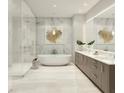 Elegant bathroom with a soaking tub, a glass-enclosed shower, and dual vanities at 520 N Tampa St # 1508, Tampa, FL 33602