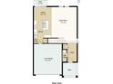 Layout for this home's first floor features a kitchen, dining area, great room, half bath, foyer, and two-car garage at 12406 Gust Ct, Hudson, FL 34669