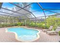 Inviting kidney-shaped pool with a spa, surrounded by a screened enclosure, lush greenery, and comfortable lounge chairs at 15305 Fishhawk Preserve Dr, Lithia, FL 33547