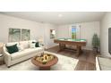 Cozy game room features a pool table, comfortable seating and natural lighting at 14433 Meadow Bird Ave, Riverview, FL 33579