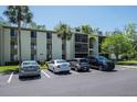 Low-rise condominium building exterior with parking spots, well-kept landscaping, and screen patios at 3166 Lake Pine S Way # E3, Tarpon Springs, FL 34688