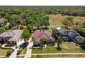 Aerial view of a luxurious home featuring a well-manicured lawn and a private backyard with a pool at 5807 Thoreau Pl, Lithia, FL 33547