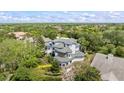 Stunning aerial view of a luxury home featuring mature landscaping and a private setting at 1058 Roundstone Pl, Palm Harbor, FL 34683