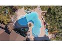 Overhead view of a sparkling community pool featuring lounge chairs and landscaped surroundings at 8724 Mallard Reserve Dr # 101, Tampa, FL 33614