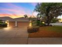 Charming single-story home featuring a manicured front lawn, mature tree, and a three-car garage at 2539 Centennial Falcon Dr, Valrico, FL 33596