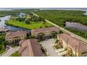 An aerial view showcases condo buildings and surrounding foliage at 6533 Channelside Dr, New Port Richey, FL 34652