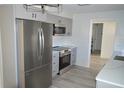 Modern kitchen with stainless steel appliances, light gray cabinetry, and bright countertops at 9093 108Th St, Seminole, FL 33772