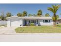 Inviting single-story home featuring a lush lawn, a palm tree, and an attached garage at 4256 Rudder Way, New Port Richey, FL 34652