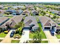 Aerial view of a suburban neighborhood with well-maintained homes and green lawns, offering a community setting at 17740 Bright Wheat Dr, Lithia, FL 33547