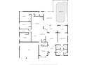 Detailed floor plan showing layout of bedrooms, bathrooms, kitchen, living areas and backyard pool at 28451 Great Bend Pl, Wesley Chapel, FL 33543
