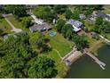 Lakefront home with pool, private dock and boatlift, surrounded by mature trees and a spacious yard at 3113 W Sligh Ave, Tampa, FL 33614