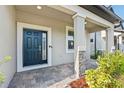 Inviting front porch featuring stone accents and a stylish front door, creating a warm welcome at 33263 Sycamore Leaf Dr, Wesley Chapel, FL 33545