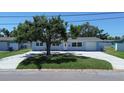 Charming single-story home featuring a large tree and a well-manicured front lawn at 3841 Wahoo Se Dr, St Petersburg, FL 33705