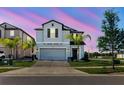 Beautiful two-story house with a lush front yard and colorful sunset backdrop at 3047 Adams Cross Dr, Zephyrhills, FL 33540