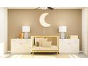 Adorable Bedroom featuring a cute moon decor, stylish crib, and ambient lamps at 10274 Gentle Rain Dr, Land O Lakes, FL 34638