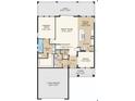 First floor floorplan featuring a primary suite, kitchen, dining room, great room and a two car garage at 1726 Trailhead Ln, Zephyrhills, FL 33541