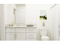 Bright bathroom featuring a granite countertop vanity and modern fixtures at 17611 Happytrails St, Land O Lakes, FL 34638