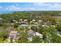 Panoramic aerial view of the home nestled in a lush landscape with waterfront views at 322 Ontario Ave, Crystal Beach, FL 34681