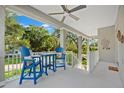 Relaxing covered balcony with comfortable seating and a great view of the neighborhood at 322 Ontario Ave, Crystal Beach, FL 34681