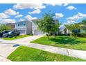 Well-maintained home with green lawn, long driveway and attached garage in suburban neighborhood under a bright blue sky at 16149 Tuscany Hillside Rd, Odessa, FL 33556
