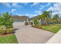 Paver driveway leading to a well-maintained home with a lush lawn and mature landscaping at 2165 Hollow Forest Ct, Wesley Chapel, FL 33543