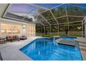Enclosed pool and spa offer an outdoor seating area for relaxation with beautiful landscaping at 30247 Fairway Dr, Wesley Chapel, FL 33543