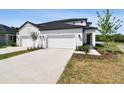 Attractive home featuring a two-car garage, well-maintained lawn, and tasteful exterior design at 3717 Nandina Cir, Sun City Center, FL 33573