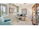 Bright home office with large windows, a modern desk, and stylish decor for a productive workspace at 6753 Flint Creek Dr, Land O Lakes, FL 34638