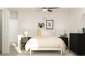 Bright bedroom with neutral decor, ceiling fan, and comfortable modern furnishings at 12965 Shining Blue Nile Ln, Parrish, FL 34219