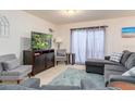 Comfortable living room featuring a plush sofa and a large television at 4101 W Nassau St, Tampa, FL 33607