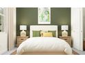 Serene bedroom featuring a queen-sized bed, dual nightstands with lamps, and a cozy olive green accent wall at 9684 Minnow Ray Dr, Land O Lakes, FL 34638
