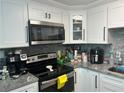 Modern kitchen with stainless steel appliances, granite countertops, and white cabinetry at 4503 W Minnehaha St, Tampa, FL 33614