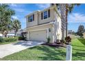 Two-story home features a two-car garage, a well-manicured lawn, and mature trees at 17419 New Cross Cir, Lithia, FL 33547