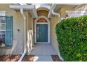 Close-up of the home's front door, framed by greenery and an arched entryway at 1518 Rolling Meadow Dr, Valrico, FL 33594