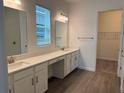 Bright bathroom with double vanity, modern fixtures, and a walk-in closet for ample storage at 31556 Cardinal Yard Dr, San Antonio, FL 33576