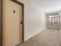 Long hallway with carpeted floors and neutral-colored walls leading to unit 317 at 2901 26Th W St # 317, Bradenton, FL 34205