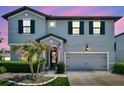 Charming two-story home boasts a gray exterior, manicured landscaping, and an attached two-car garage at 8226 Summer Brook Ct, Land O Lakes, FL 34638